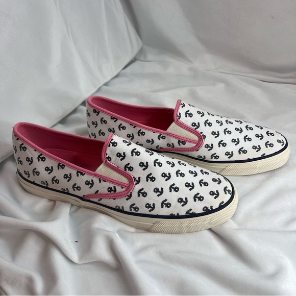Sperry White and Pink Nautical Anchor Slip-On Shoes - Picture 3 of 7